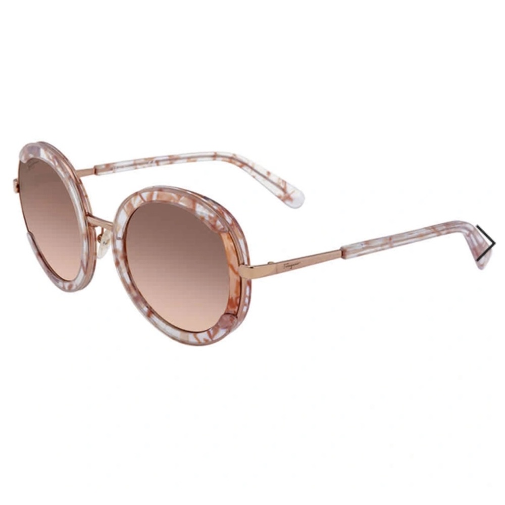 Ferragamo Black Crystal Quartz Round Sunglasses